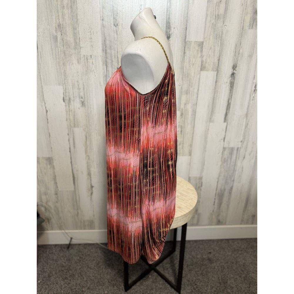 ACE Fashion Chain Strap Cami Dress Womens Large Red Black Abstract Striped Shift - Picture 5 of 5